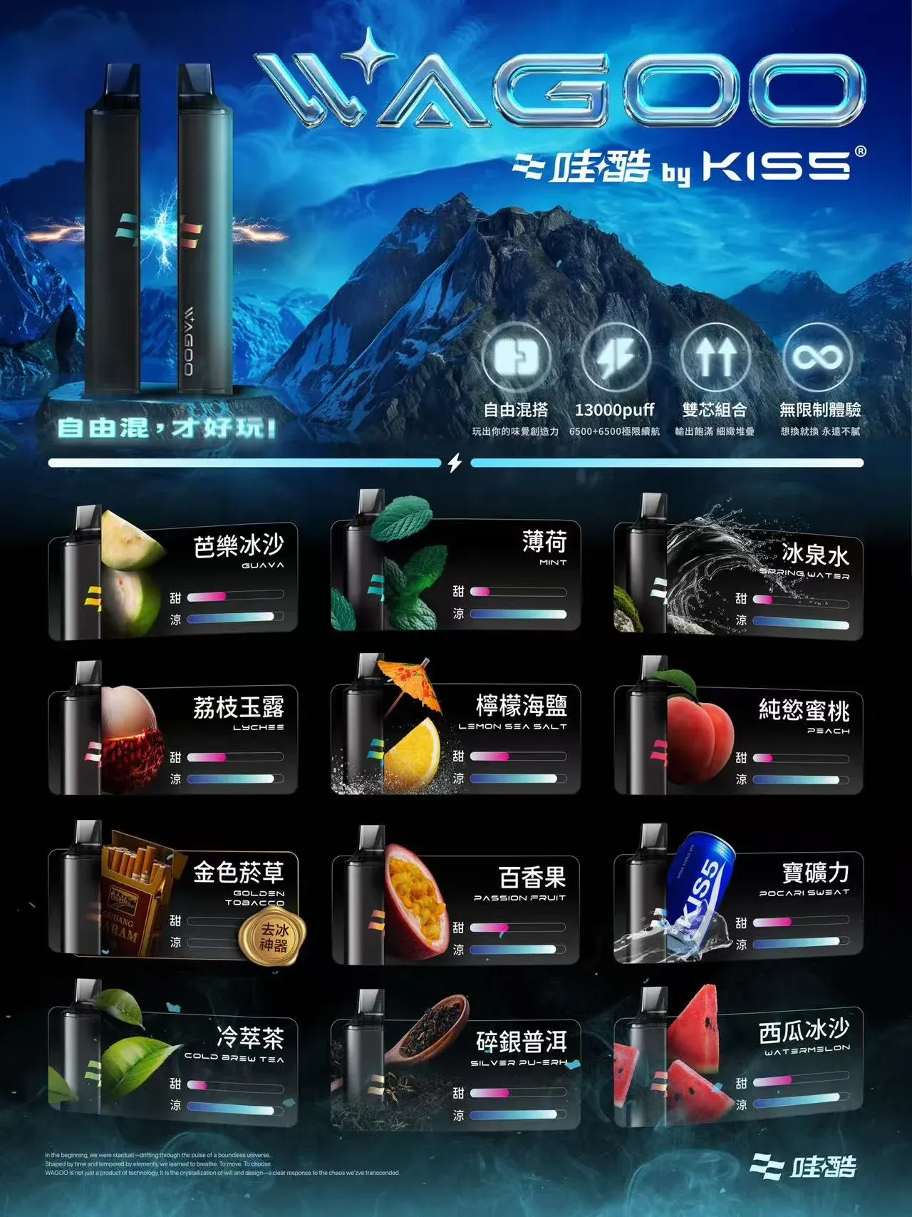 哇酷 WAGOO & KIS5 6500口 雙芯雙倉一次性電子煙 — 雙口味自由混搭(台灣現貨):圖片 2